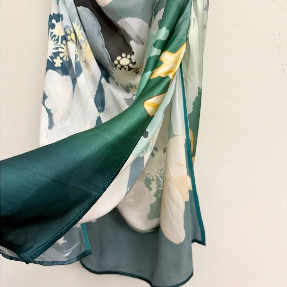 NWT Leo Lin Rachel Cowl Neck Silk Slip Dress Neptune Print in Sea Grass Size 12 - Picture 12 of 16